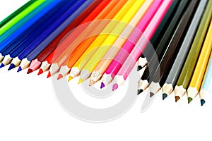 Collection of crayon de couleur for drawing at white background photo