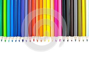 Collection of crayon de couleur for drawing at white background photo