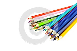 Collection of crayon de couleur for drawing at white background photo