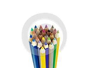 Collection of crayon de couleur for drawing at white background photo