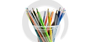 Collection of crayon de couleur for drawing at white background photo