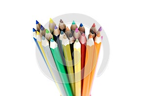 Collection of crayon de couleur for drawing at white background photo