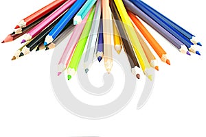 Collection of crayon de couleur for drawing at white background photo