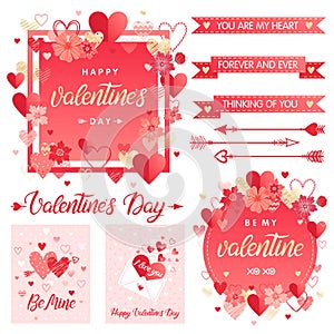 Collection of creative Valentines Day cards and elements