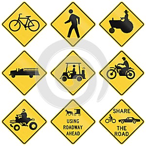 Collection of crossing warning used in the USA