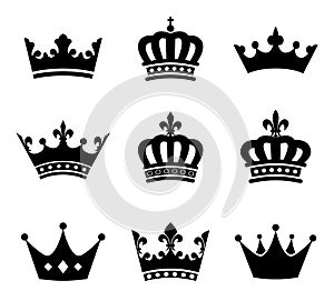 Collection of crown silhouette symbols