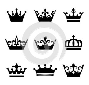 Collection of crown silhouette symbols, winner concept