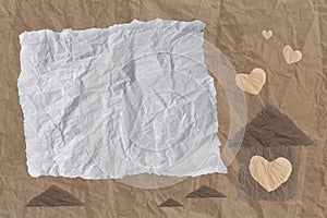 Collection crumpled sheet paper white and brown, In concept family, home and love in simplicity.