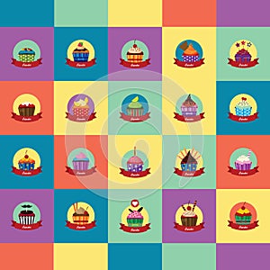Collection of cupcakes. Vector illustration decorative background design
