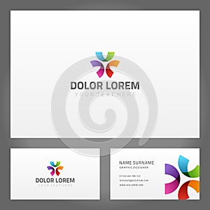 Collection curved multicolored abstract geometric shape ornamental pattern business card vector