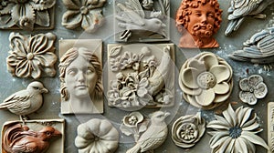 A collection of customized clay impressions showcasing different techniques and styles used to create unique effects.
