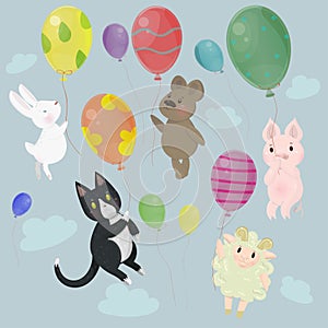 Collection with cute animals with balloons vector image