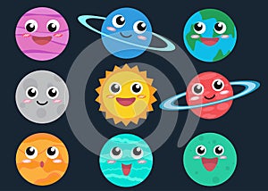 Collection of cute cartoon planets vector set