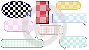 collection of cute checkers, gingham speech bubble, conversation box, chatbox, message box, speak balloon, and thinking balloons