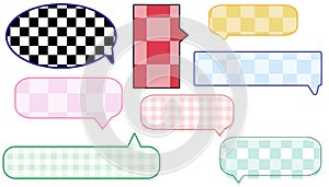 collection of cute checkers, gingham speech bubble, conversation box, chatbox, message box, speak balloon, and thinking balloons photo