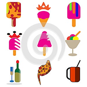 collection of cute colorful ice cream icons set