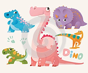 Collection of cute dino. Set 1 of colorful dinosaurios. Vector illustration. photo