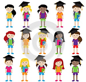 Collection of Cute and Diverse Vector Format Female Students or Graduates