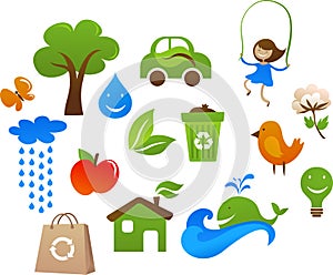 Collection of cute ecology icons