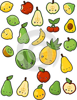 Collection of Cute Fruits in White Background