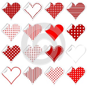 Collection of cute hearts stickers with twisted corner