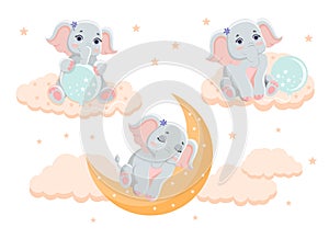 Collection of cute little elephants