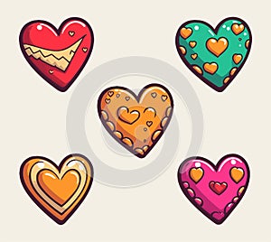 collection of cute love hearts in cartoon style photo