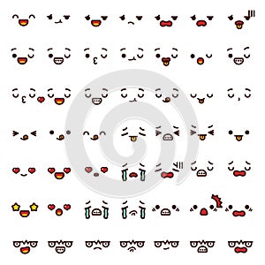 Collection of cute lovely emoticon emoji Doodle cartoon face angry