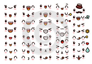 Collection of cute lovely kawaii emoticon emoji Doodle