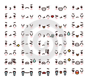 Collection of cute lovely kawaii emoticon emoji Doodle cartoon