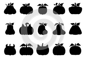 Collection of cute new ghost Halloween pumpkin vector Stock Silhouettes