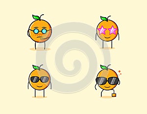 collection of cute orange cartoon character with serious, smile and eyeglasses expressions
