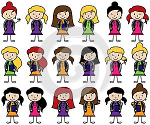 Collection of Cute Stick Figure Students in Vector Format