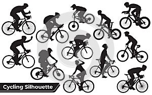 Collection of Cycling silhouettes in different positions