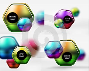Collection of 3d metal geometric objects, vector techno banners