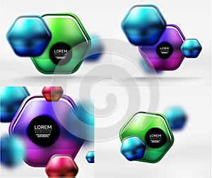 Collection of 3d metal geometric objects, vector techno banners