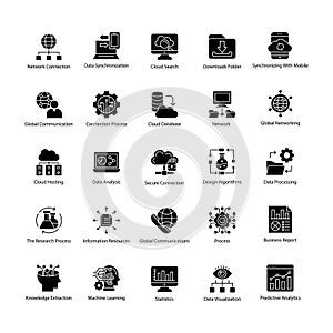Collection of Data Science glyph Vector Icons