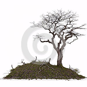 collection of dead tree isolated on a white background.