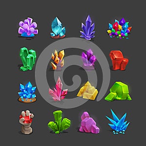 Collection of decoration icons for games. Set of cartoon crystals. photo