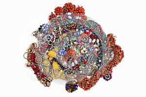 A collection of decorative jewelry, costume jewelry and bracelets in an indeterminate shape