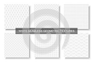 Collection of decorative white seamless textures. Soft stylish elegant backgrounds
