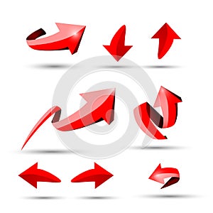 Collection of defference 3D red shine arrow vector