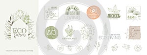 Collection of delicate hand drawn logos and icons of organic food farm fresh and natural products elements collection for food
