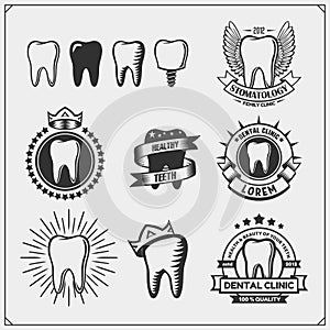 Collection of Dental clinic logos and emblems. Dental icons, signs and design elements.