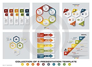 Collection of 6 design colorful presentation templates. EPS10. Set of infographics design vector and business icons.