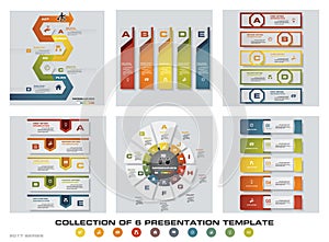 Collection of 6 design colorful presentation templates. EPS10. Set of infographics design vector and business icons.