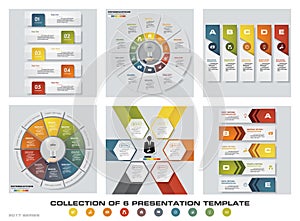 Collection of 6 design colorful presentation templates. EPS10. Set of infographics design vector and business icons.