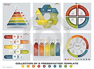 Collection of 6 design colorful presentation templates. EPS10. Set of infographics design vector and business icons.