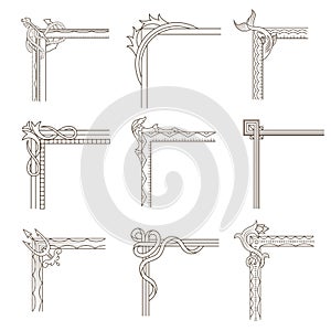 Collection of design corners for old frame. Retro design element for invitations, banners or labels