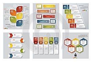 Collection of 6 design template/graphic or website layout. Vector Background.